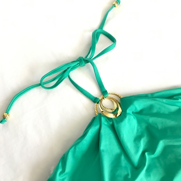 SUNSHINE 79 One Piece Swimsuit High Neck Gypset Solids Green Women’s Size 10 - Picture 3 of 15